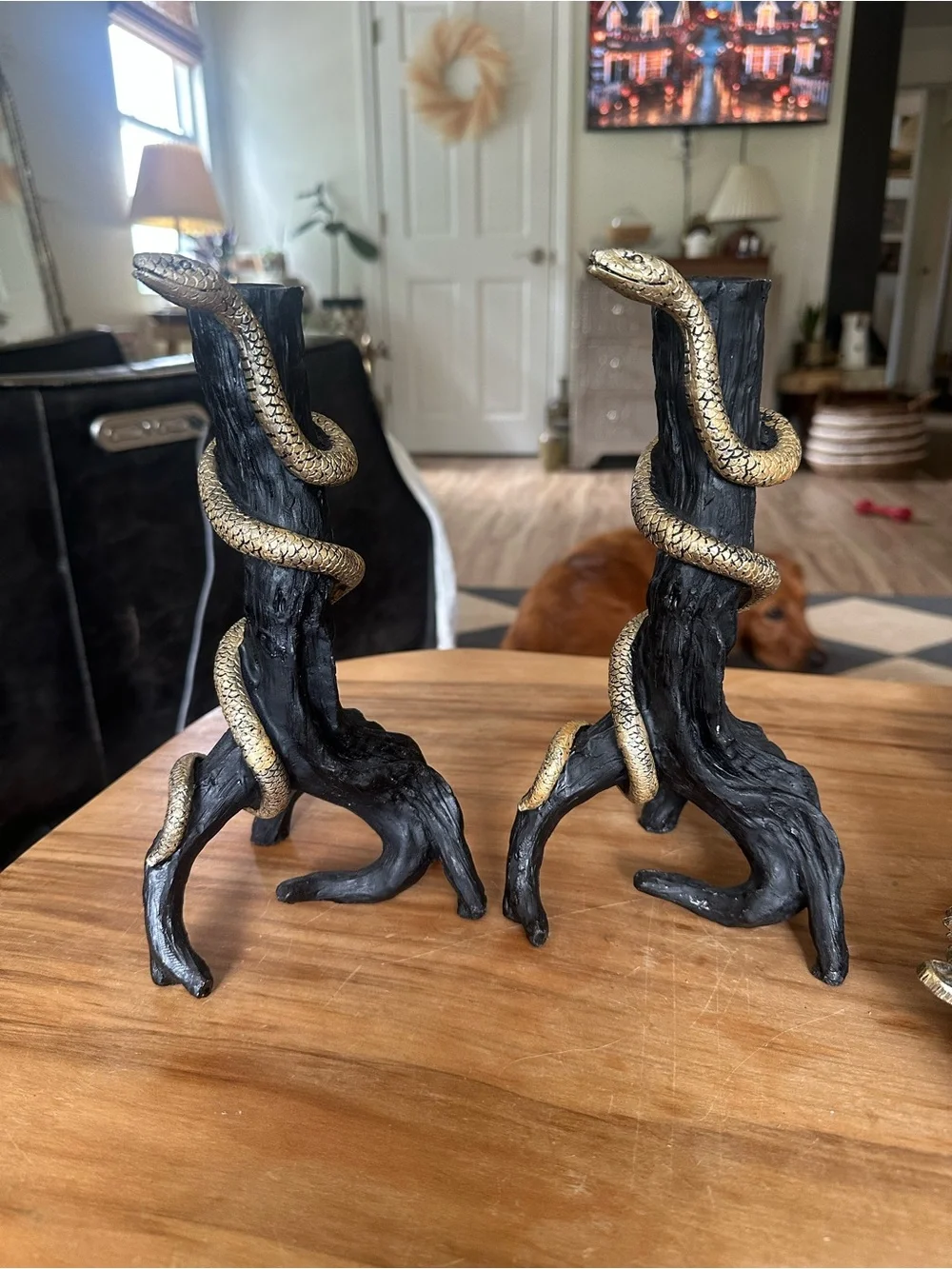 Black & Gold Snake Wrapped Candle Holders 9” Home Accents fall halloween
